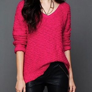 Free People Songbird Oversized Knit V-neck Pink Sweater Small